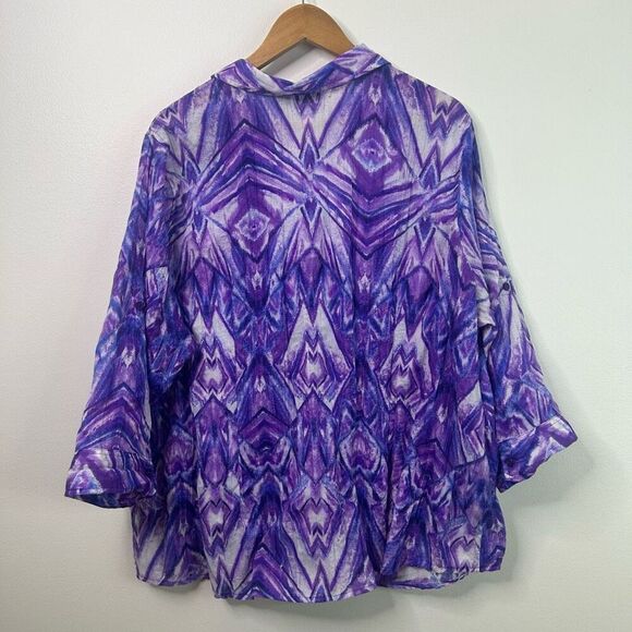 Basic Editions Purple Button Front Women’s 2X Geometric Print Lightweight Top - Picture 8 of 11